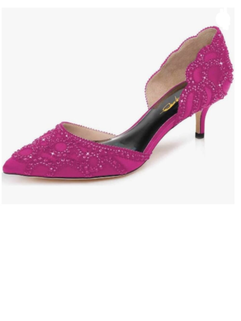 XYD Fuchsia Pumps, Elegant Pointed Toe, D'Orsay Kitten Heels, Rhinestone Shoes